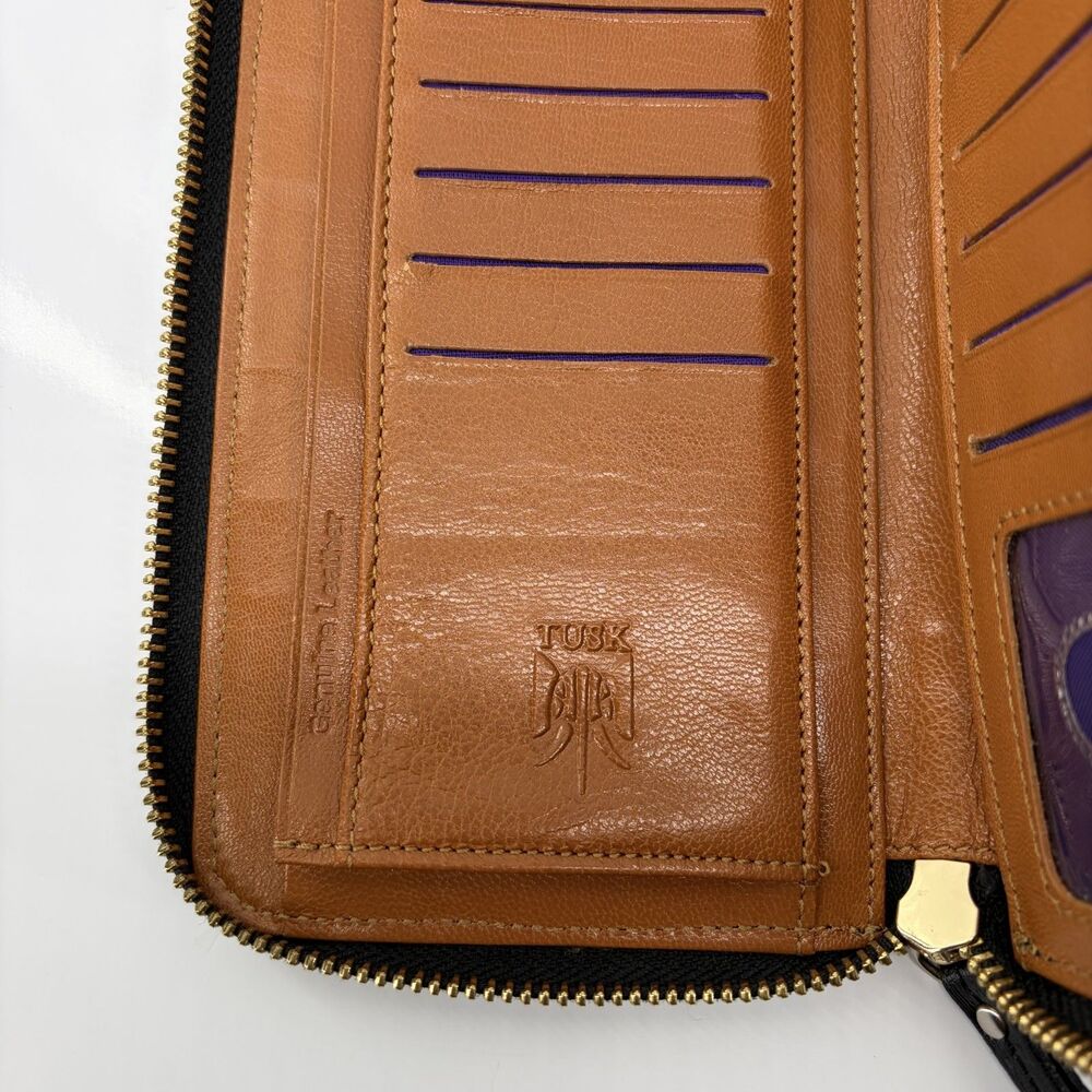 Tusk Genuine Leather Double Zip Wallet Organizer Clutch Womens Blank and Tan - Picture 6 of 6